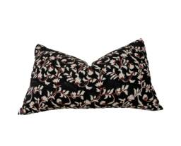 Block Print Pillow Cover. Black & Rusty Color Floral 12x20 - thumbnail 1