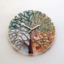 stained Glass Clock, Wall Glass, Painting, Hand Painted Unique Art Modern Clock, Four Seasons - thumbnail 3