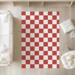 Checkered Red & White, Rug, Carpet, Kids Decor, Children's Room Decor, Kids Decor - thumbnail 1