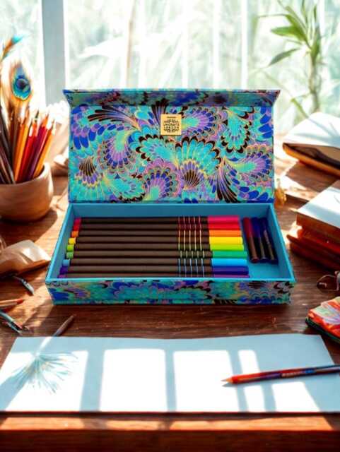 Handmade Golden Peacock Fabric Pencil Case Magnetic Stationery Box Multipurpose Organiser Desk Decor - image 1