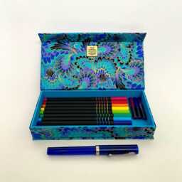 Handmade Golden Peacock Fabric Pencil Case Magnetic Stationery Box Multipurpose Organiser Desk Decor - thumbnail 2