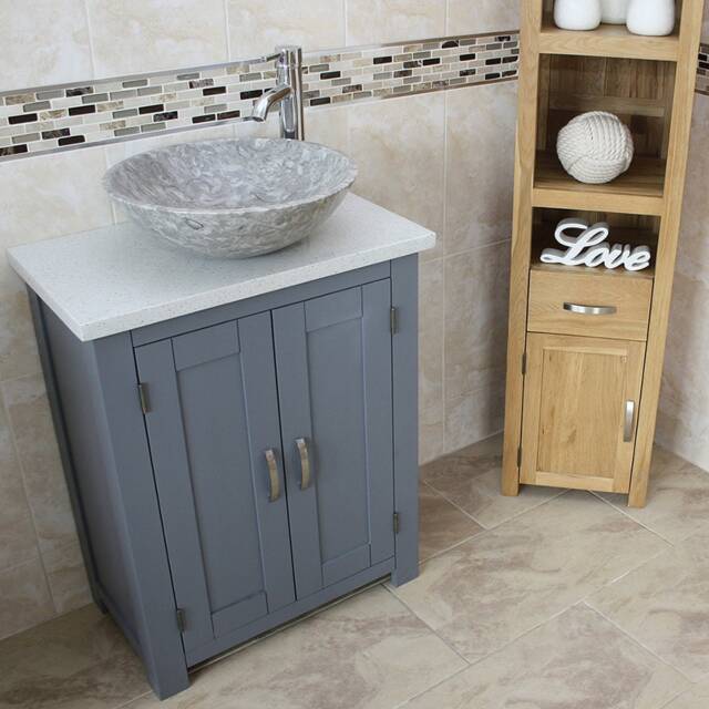 Bathroom Vanity Unit Painted Grey - White Quartz Top Stone Basin Choice 310Gwqsbc - image 1