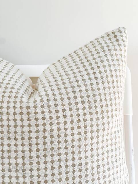 Light Olive Green White Hand Woven Striped Pillow Cover - image 1