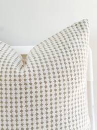 Light Olive Green White Hand Woven Striped Pillow Cover - thumbnail 1