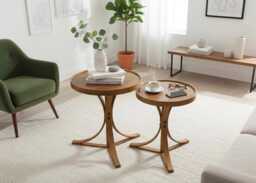 Round Wood Nesting Side Tables Set, Modern End Table For Living Room, Oak & Walnut
