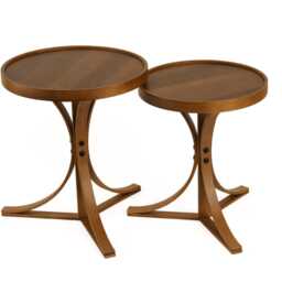 Round Wood Nesting Side Tables Set, Modern End Table For Living Room, Oak & Walnut - thumbnail 2