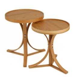 Round Wood Nesting Side Tables Set, Modern End Table For Living Room, Oak & Walnut - thumbnail 3