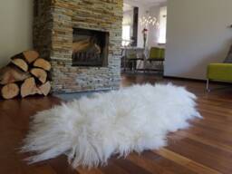 "Giant White Icelandic Double Sheepskin Rug, Genuine Leather Wool Carpet - 79"" X 36" - thumbnail 1