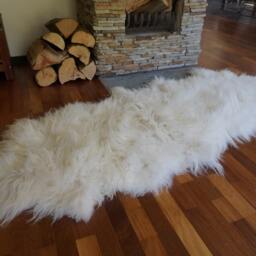 "Giant White Icelandic Double Sheepskin Rug, Genuine Leather Wool Carpet - 79"" X 36" - thumbnail 3