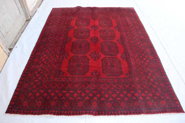 5x7 Ft Small Red Akhcha New Rug - Afghan Bokhara Handmade High Pile Turkmen Area Livingroom Rug Tribal Bedroom Office - image 1