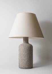 In Stock Minimalist Ceramic Table Lamp, Smooth Ecru Lampshade & Grey Raw Matt Base, Japandi Interior Design