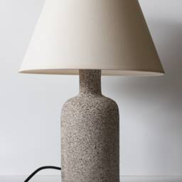 In Stock Minimalist Ceramic Table Lamp, Smooth Ecru Lampshade & Grey Raw Matt Base, Japandi Interior Design - thumbnail 2
