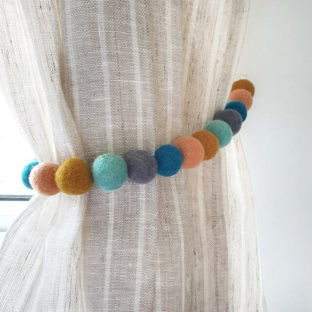 Pastel Curtain Felt Ball Pom Tie Backs - image 1