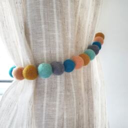 Pastel Curtain Felt Ball Pom Tie Backs - thumbnail 1