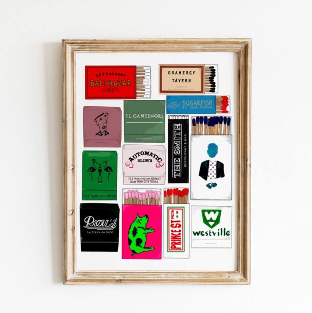 Restaurant Matchbook Wall Art Print, Iconic Nyc Art, New York City Dorm Bar Cart Gallery Wall, Apartment Decor - image 1