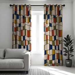 Retro Geometric Block Print Curtains, Mid Century Modern Colorful Drapes For Living Room Or Bedroom, Classic Style Window Panels - thumbnail 2