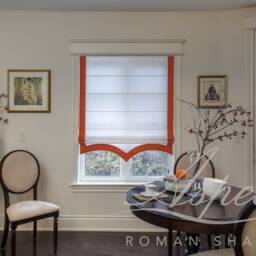 Custom Flat Roman Shade, White Faux Linen With Navy Border, Cordless - thumbnail 3