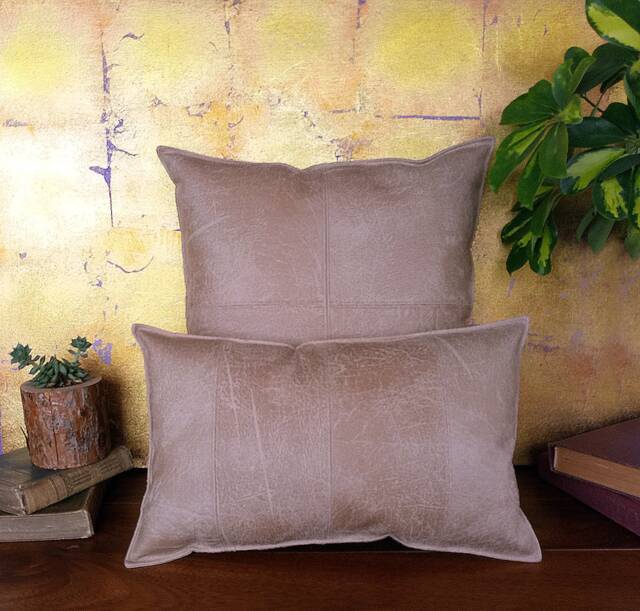 Beige Vegan Leather Lumbar Pillow Cover Modern Scandinavian Home Decor - image 1