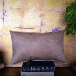 Beige Vegan Leather Lumbar Pillow Cover Modern Scandinavian Home Decor - thumbnail 3