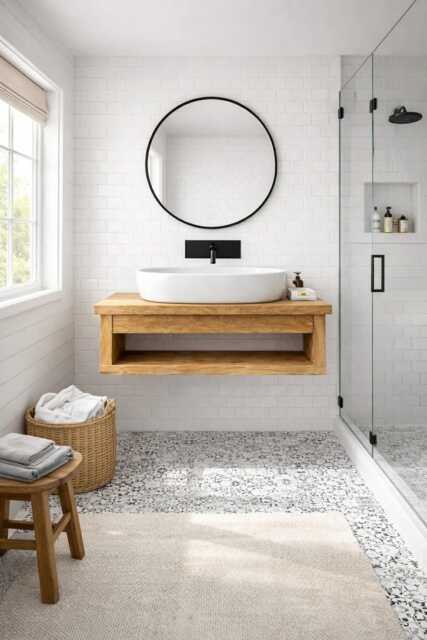 Handcrafted Rustic Floating Vanity Unit Solid Wood Bathroom Shelf - image 1