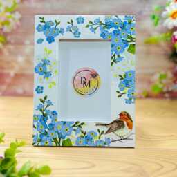 Set Of Robin & Forget Me Not Picture Frame Flower Vase , Floral Frame, Wooden Frame, Flower Frame, Rustic Photo, Vase, Vase For Flower - thumbnail 2