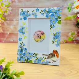 Set Of Robin & Forget Me Not Picture Frame Flower Vase , Floral Frame, Wooden Frame, Flower Frame, Rustic Photo, Vase, Vase For Flower - thumbnail 3