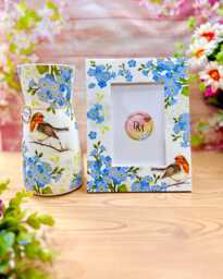 Set Of Robin & Forget Me Not Picture Frame Flower Vase , Floral Frame, Wooden Frame, Flower Frame, Rustic Photo, Vase, Vase For Flower - thumbnail 1