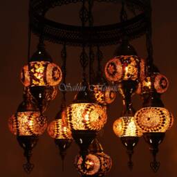 11 Ball Turkish Sultan Mosaic Chandelier - Handmade Design With Medium Globes - thumbnail 3