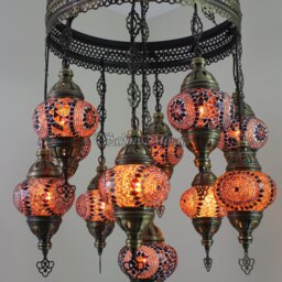 11 Ball Turkish Sultan Mosaic Chandelier - Handmade Design With Medium Globes - thumbnail 2