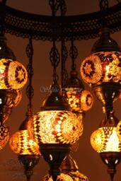 11 Ball Turkish Sultan Mosaic Chandelier - Handmade Design With Medium Globes