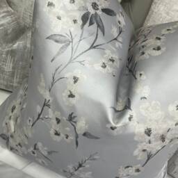 Floral Cushion Cover, Pillow Elegant - Designer Ashley Wilde Fabric , Blue Grey Silver Satin Look/Worldwide Shipping - thumbnail 3