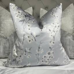 Floral Cushion Cover, Pillow Elegant - Designer Ashley Wilde Fabric , Blue Grey Silver Satin Look/Worldwide Shipping
