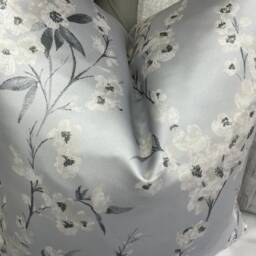Floral Cushion Cover, Pillow Elegant - Designer Ashley Wilde Fabric , Blue Grey Silver Satin Look/Worldwide Shipping - thumbnail 2