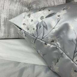 Floral Cushion Cover, Pillow Elegant - Designer Ashley Wilde Fabric , Blue Grey Silver Satin Look/Worldwide Shipping - thumbnail 4