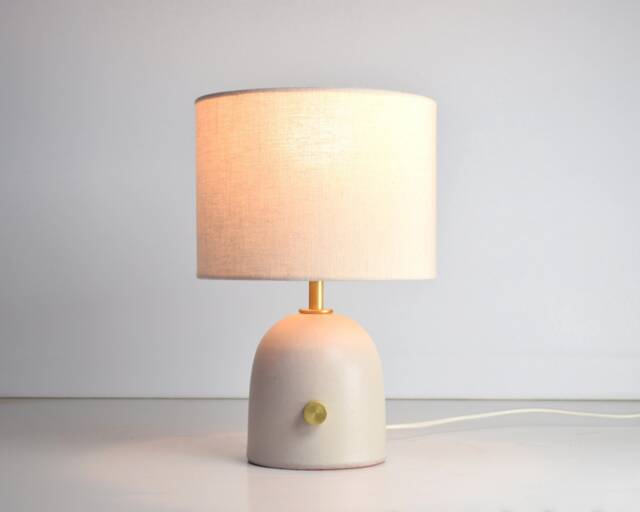 Hand Turned Ceramic Table Lamp Dimmable Linen Lampshade - image 1