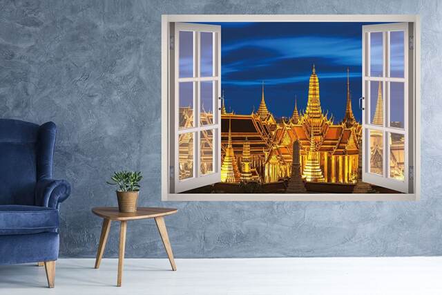 City Of Bangkok View Window 3D Wall Decal Art Removable Wallpaper Mural Sticker Vinyl Home Decor - image 1