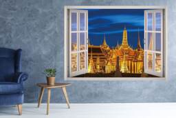 City Of Bangkok View Window 3D Wall Decal Art Removable Wallpaper Mural Sticker Vinyl Home Decor - thumbnail 1