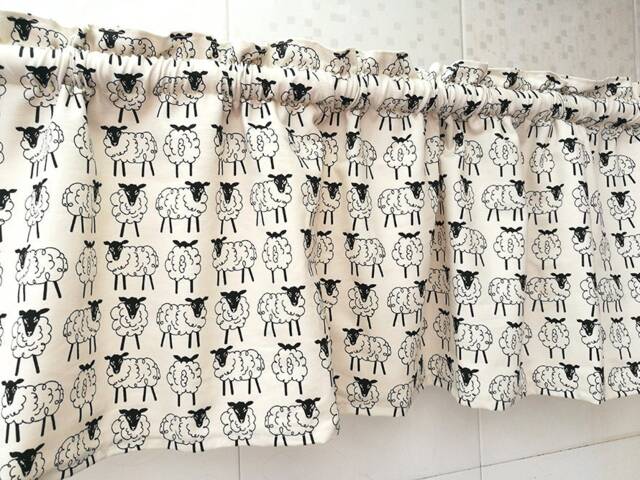 Cafe Curtain Window Valance Ruffled/Window Treatment/Kitchen/Kids Nursery, Children Playroom/Bathroom Shower Curtain-Lamb Goat Sheep, Freegift - image 1