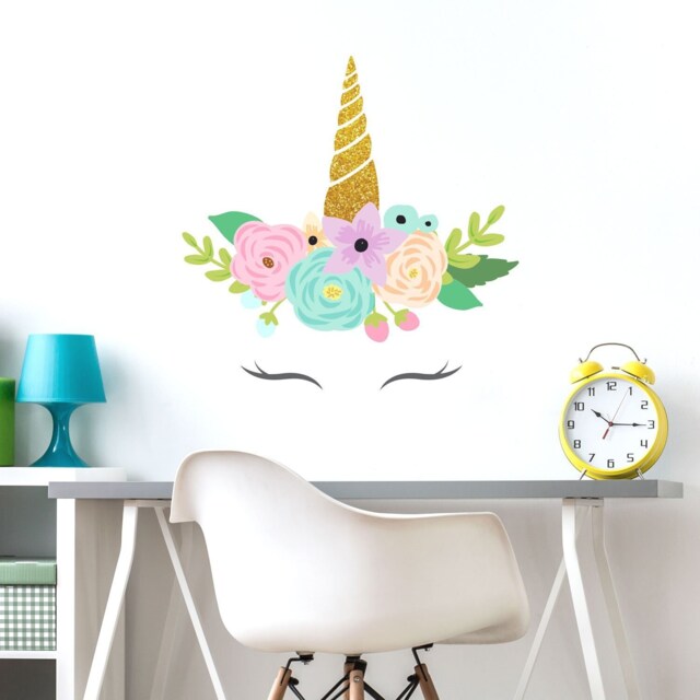 Printed Glitter Unicorn Horn Wall Sticker, Decal, Rainbow Room Decor, Decal - image 1