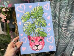 Pink Leopard Plant Pot & Cheese Maximalist A4 Gallery Wall Art Print - thumbnail 1
