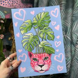 Pink Leopard Plant Pot & Cheese Maximalist A4 Gallery Wall Art Print - thumbnail 3