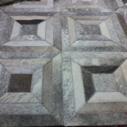Raw Leather Argentina - Free Shipping Patchwork, Model Colon Mix Of Grey- 5' X 7' Handmade - thumbnail 2