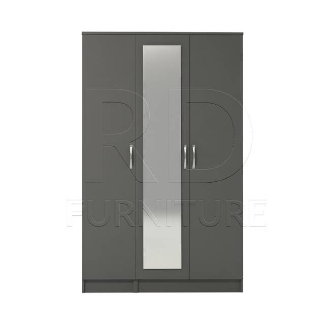 Grey Wardrobe, Triple Wardrobe Ready Assembled Classic 3 Door Mirrored - image 1