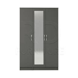 Grey Wardrobe, Triple Wardrobe Ready Assembled Classic 3 Door Mirrored