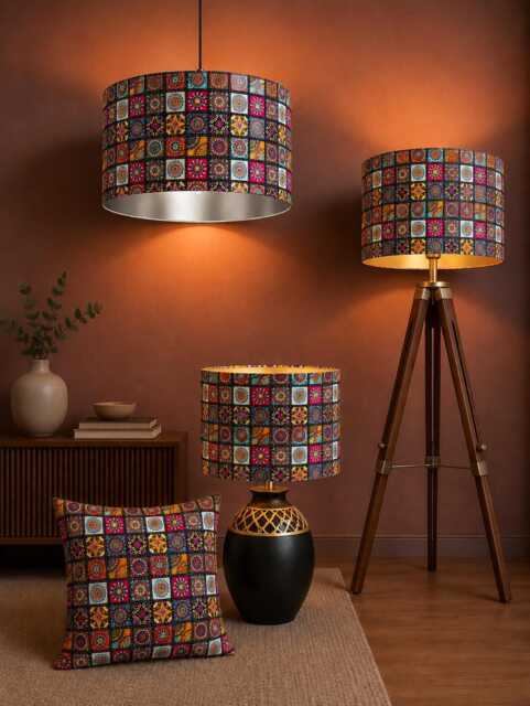 New High Quality Handmade Multicolour Tile Moroccan Pattern On Velvet Drum Shape Lamp Shade Pendant Light All Size - image 1