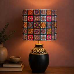 New High Quality Handmade Multicolour Tile Moroccan Pattern On Velvet Drum Shape Lamp Shade Pendant Light All Size - thumbnail 2