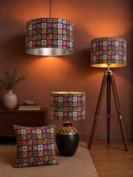 New High Quality Handmade Multicolour Tile Moroccan Pattern On Velvet Drum Shape Lamp Shade Pendant Light All Size - thumbnail 1