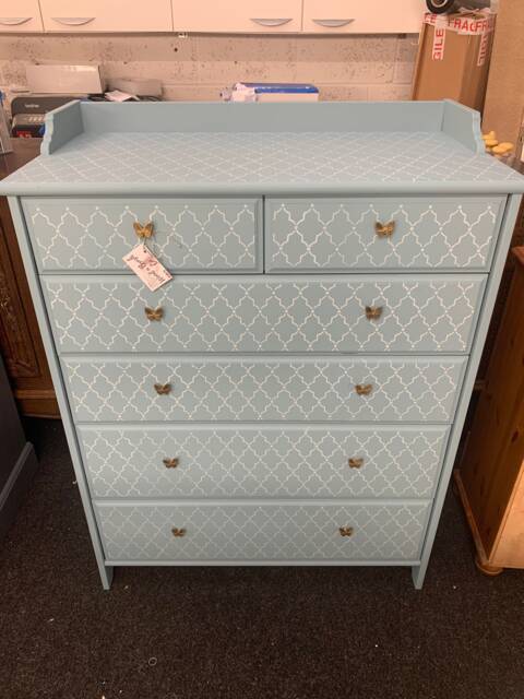 Chest Of Drawers Painted Bespoke Moroccan Geometric Bee Elephant Handles Stencilled - image 1