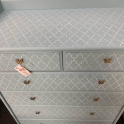 Chest Of Drawers Painted Bespoke Moroccan Geometric Bee Elephant Handles Stencilled - thumbnail 3