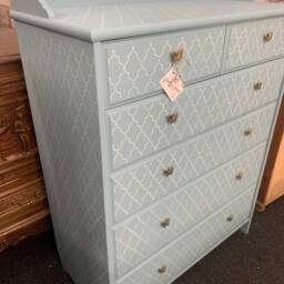 Chest Of Drawers Painted Bespoke Moroccan Geometric Bee Elephant Handles Stencilled - thumbnail 2
